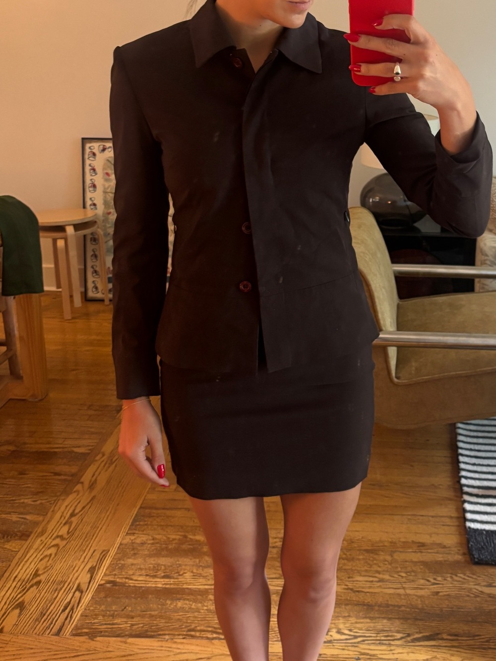 Y2K MINI chocolate brown stretch wool suit